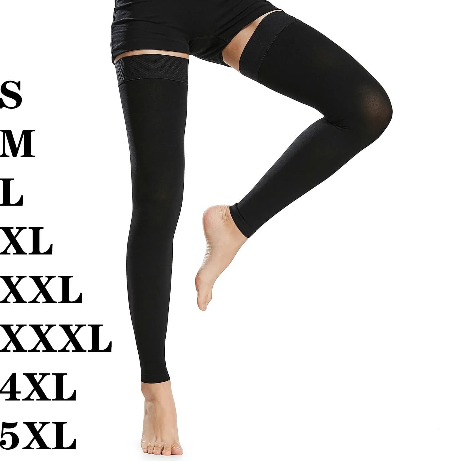 Grandes chaussettes de compression à cuisses hautes pour hommes et femmes, bas pour varices, gonflage, noir, Parker ouvert, 20-30mmHg, 4XL, 5XL, 1