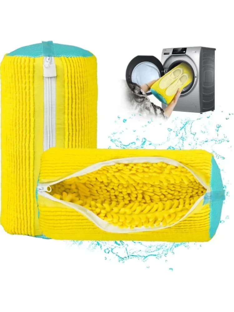 Sac de Machine à laver les chaussures Durable pour tous les Types de chaussures-jaune avec fermeture éclair bleue, idéal pour les baskets et les