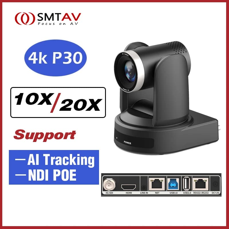 SMTAV AI suivi 4K NDI 10X/20X caméra de conférence SDI USB PTZ caméra HDMI IP Streaming en direct prise en charge POE pour les réunions d'église
