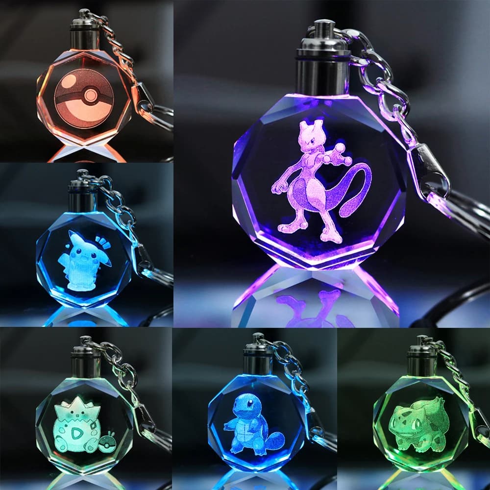 Pokemon Anime Figure Pikachu Pokeball Charizard Eevee Jigglypuff cristal lumineux porte-clés pendentif jouet pour enfants cadeaux d'anniversaire