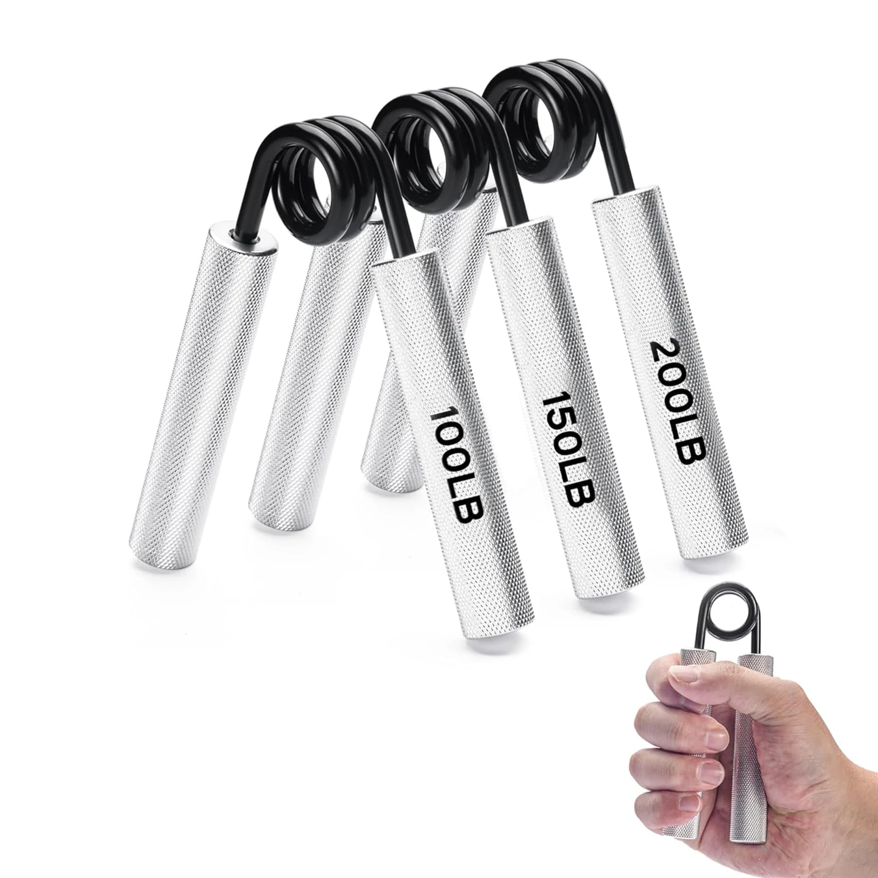 Entraîneur de force de préhension en métal, poignée de 100 lb/150 lb/200 lb, poignée antidérapante pour la renforcement musculaire et l'exercice