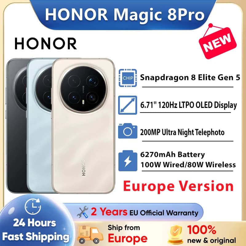 Smartphone HONOR Magic 8 Pro 5G Version Globale Snapdragon 8 Elite Gen 5 200MP AIMAGE 6270mAh 100W 6.71''OLED NFC eSIM