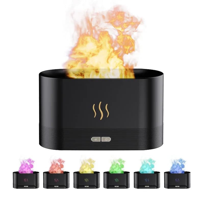 Diffuseur d'arômes USB de bureau avec effet flamme, humidificateur, lumière de simulation 7 couleurs, purificateur d'air pour chambre à coucher/kit