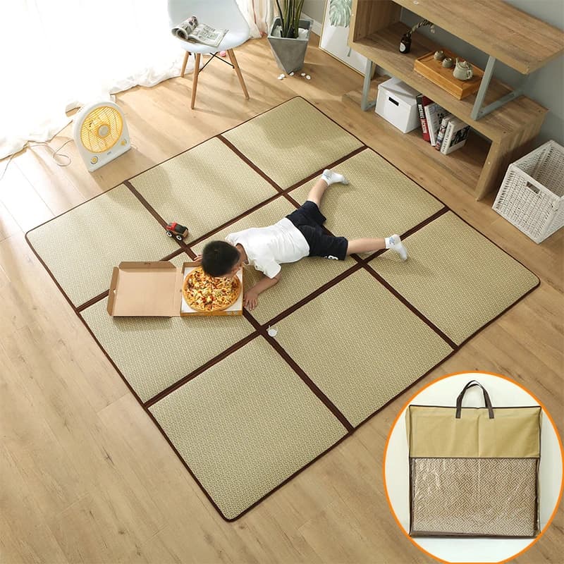Polymères de couchage en rotin japonais pour lit, optique pliante, tapis pour salon, tatami pour l'été, tapis de jeu pour la sieste de l'enfant,