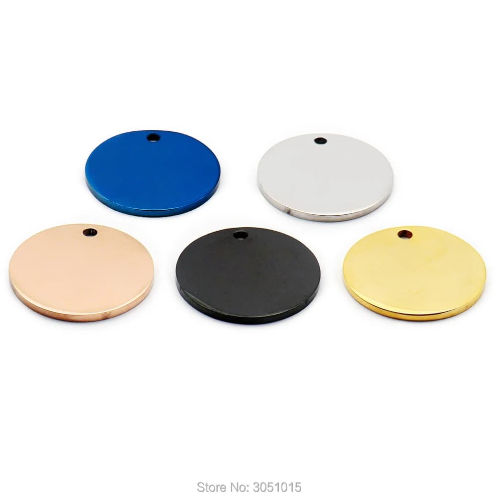 Étiquettes d'identification rondes pour chien, 20 pièces, nom, bricolage, vernis miroir, plaque en acier inoxydable, étiquette de décoration pour