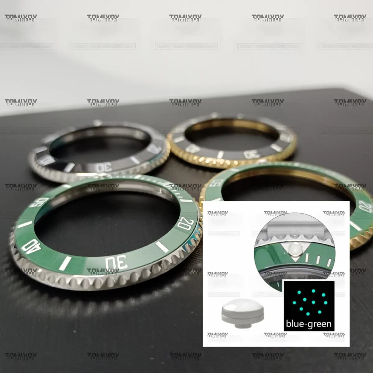 Accessoires de montre lumineux bleu-vert 38MM 40MM, lunette en acier avec insert en céramique noir vert adapté au boîtier RLX 40mm SUB 116610