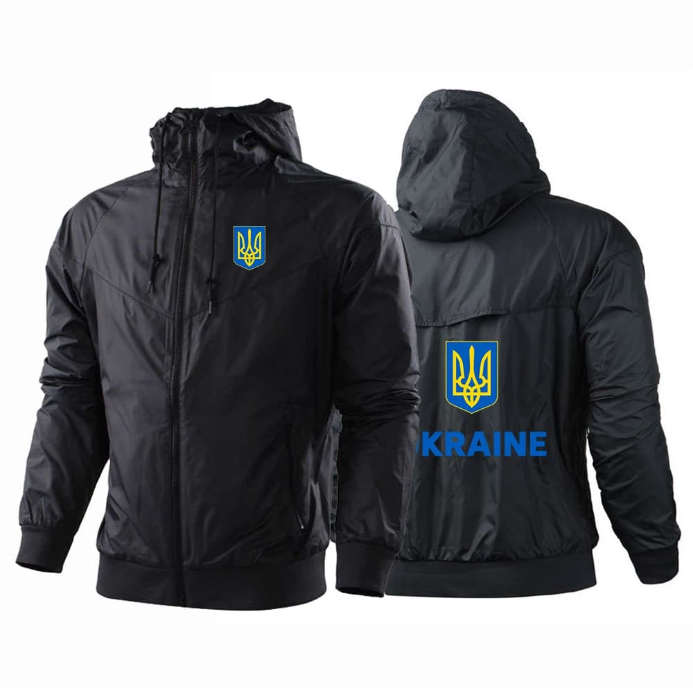 Veste coupe-vent à motif drapeau ukrainien pour homme, idéale pour le printemps et l'automne, avec capuche.