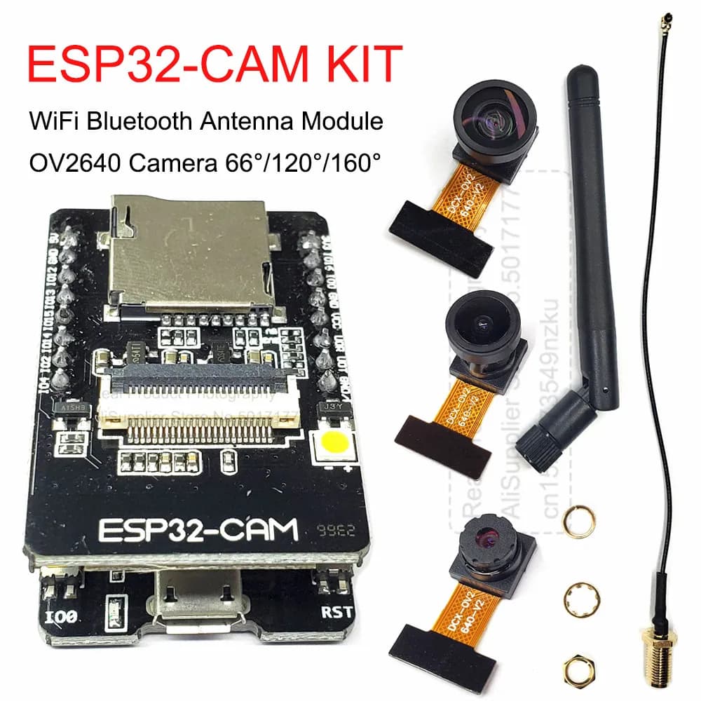 Kit OV2640 ESP32-Cam avec caméra DVP 24 broches, vision nocturne 66/120/160 degrés 850nm, 2MP, 2.4 GHz, 8 Mo PSRAM, module Bluetooth sans fil