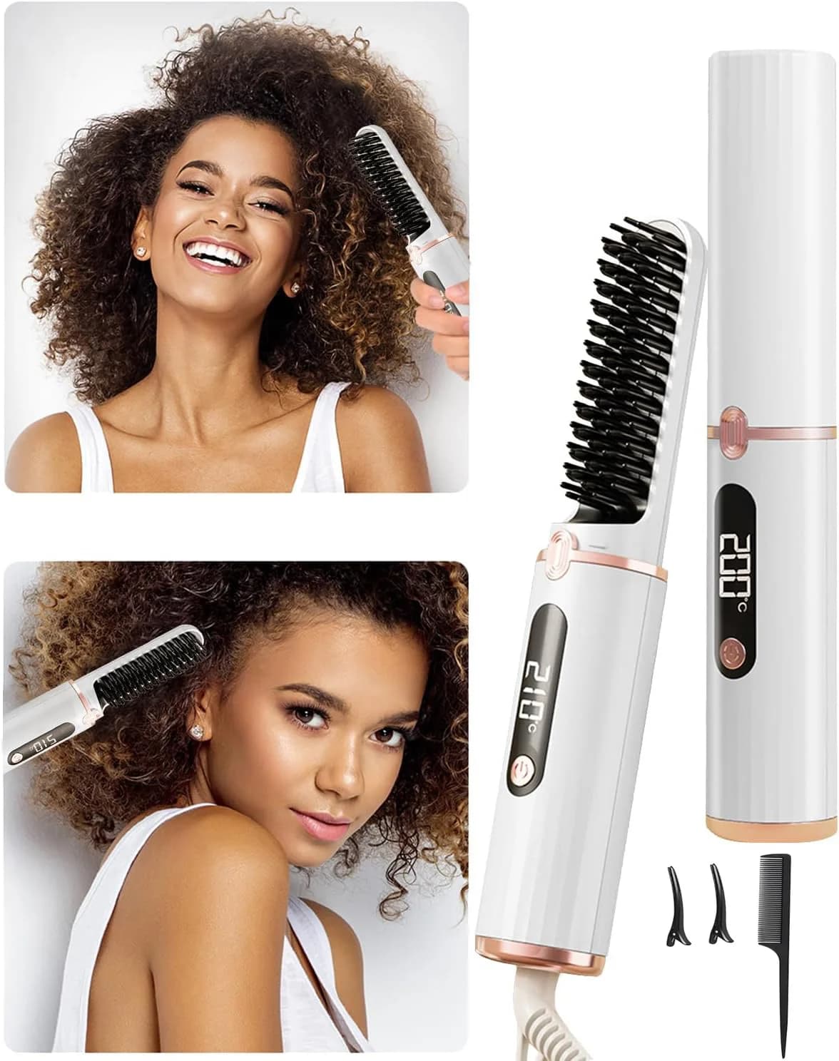 Nouvelle brosse à lisser les cheveux 4 réglages de température, brosse chaude chauffée en céramique peigne à lisser Portable outil de coiffure