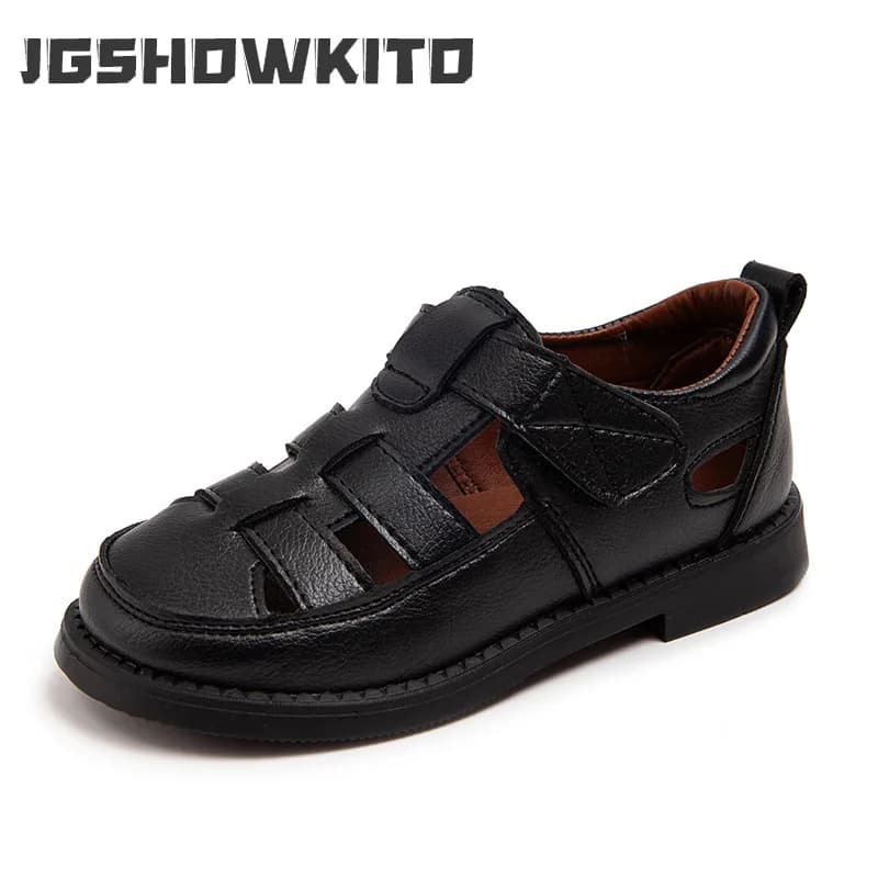 Summer New Non-slip Black Round-toe French Style Children's Fashion Sandals Casual Breathable Hollow Soft Bottom Kids Cute Shoes