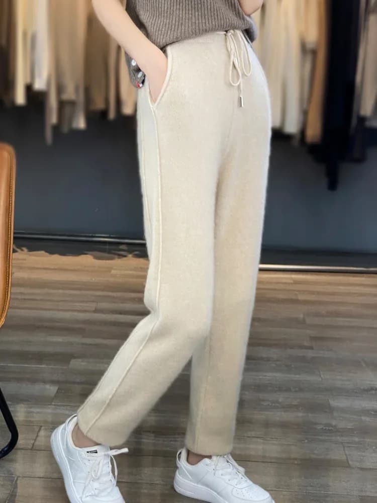 Pantalon chaud en cachemire grande taille, 100% laine Pure, pieds rembourrés tricotés pour l'automne et l'hiver, pantalon confortable et confortable