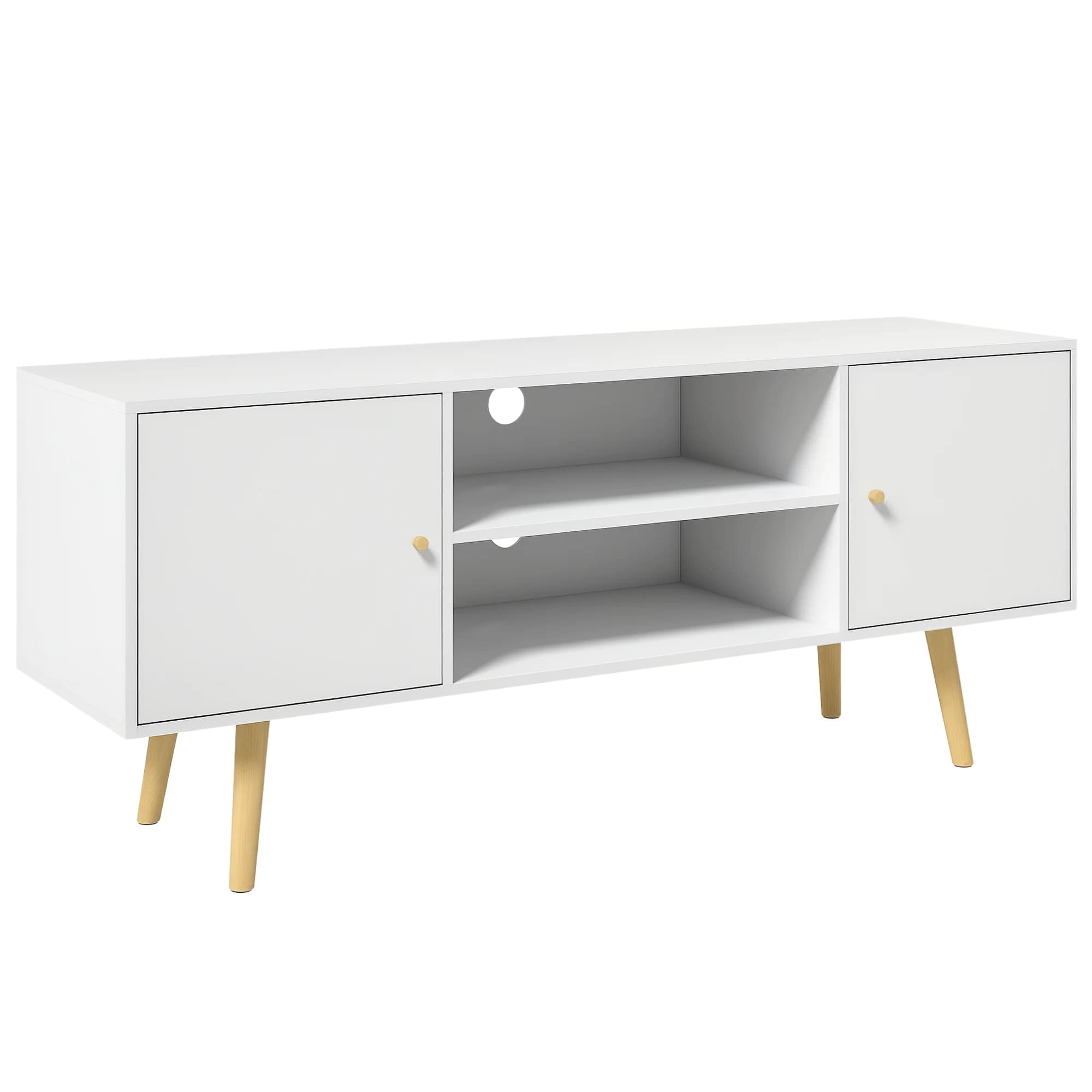 HOMCOM Meuble TV 120 cm, meuble télé pour téléviseur jusqu'à 55 pouces avec 2 placards et 2 étagères ouvertes, banc TV moderne pour salon,