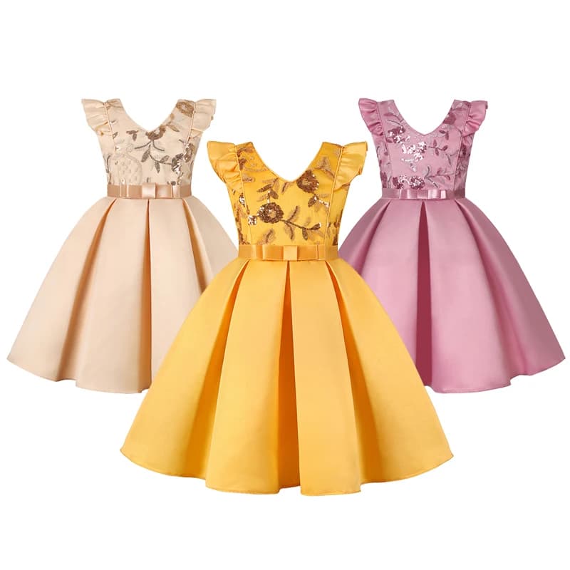 Robe d'été à paillettes pour filles, de haute qualité, sans manches, à la mode, petite robe de princesse, cadeau d'anniversaire, vêtements pour