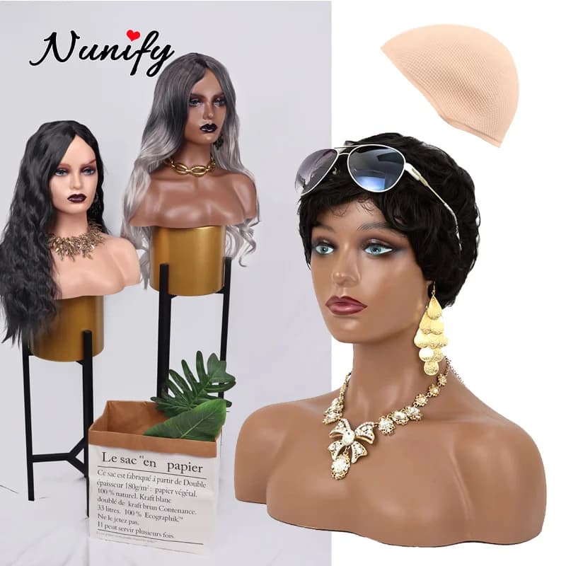 Tête de Mannequin féminine réaliste avec épaule avec capuchon en Silicone pour affichage de perruque, collier, boucles d'oreilles, chapeau,