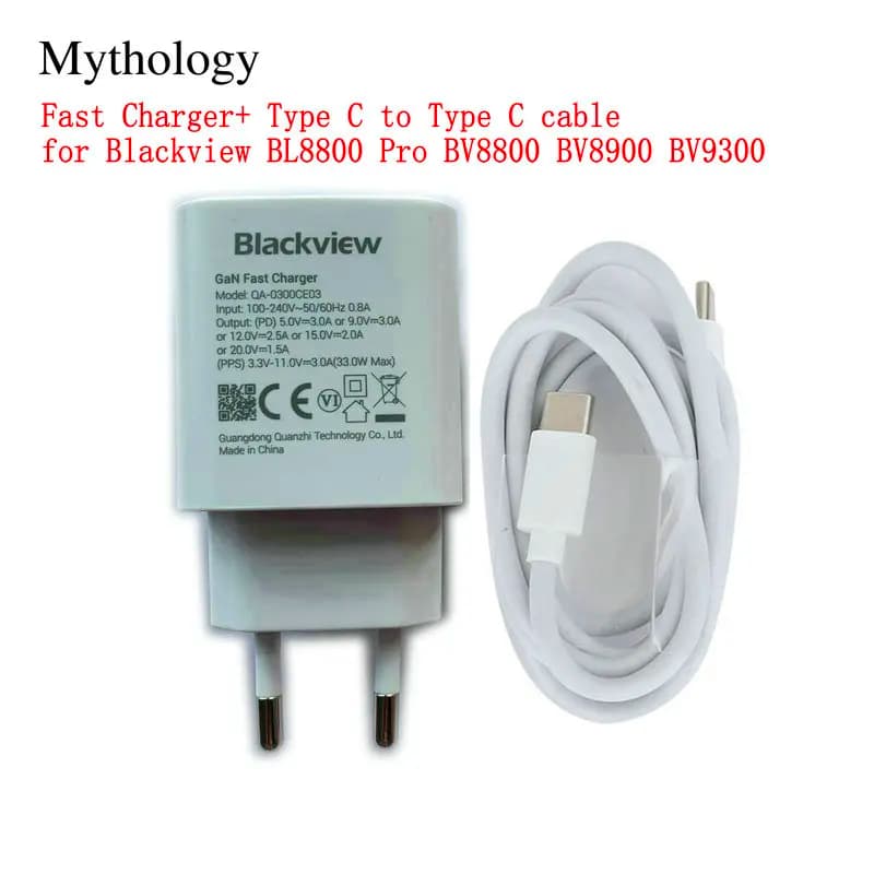 Charge rapide pour Blackview BL8800 Pro BV8800 BV8900 BV9300, prise ue originale, adaptateur d'alimentation de voyage 33W, câble de Type C à Type C