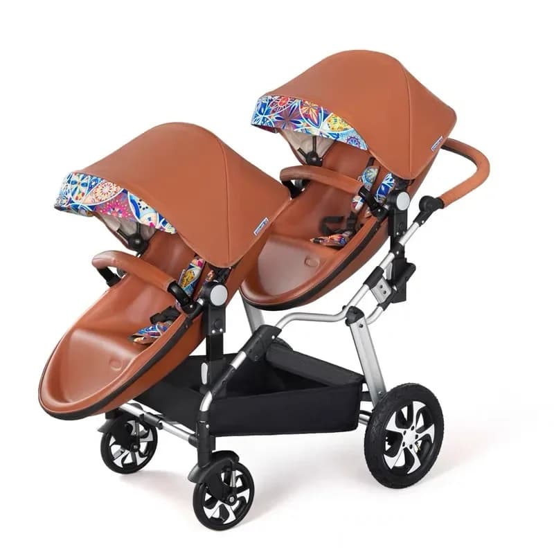 NOUVEAUX Jumeaux bébé poussette 2 en 1 pliable deux enfants PU cuir poussette étanche Double landau double poussettes jumeaux pour 2
