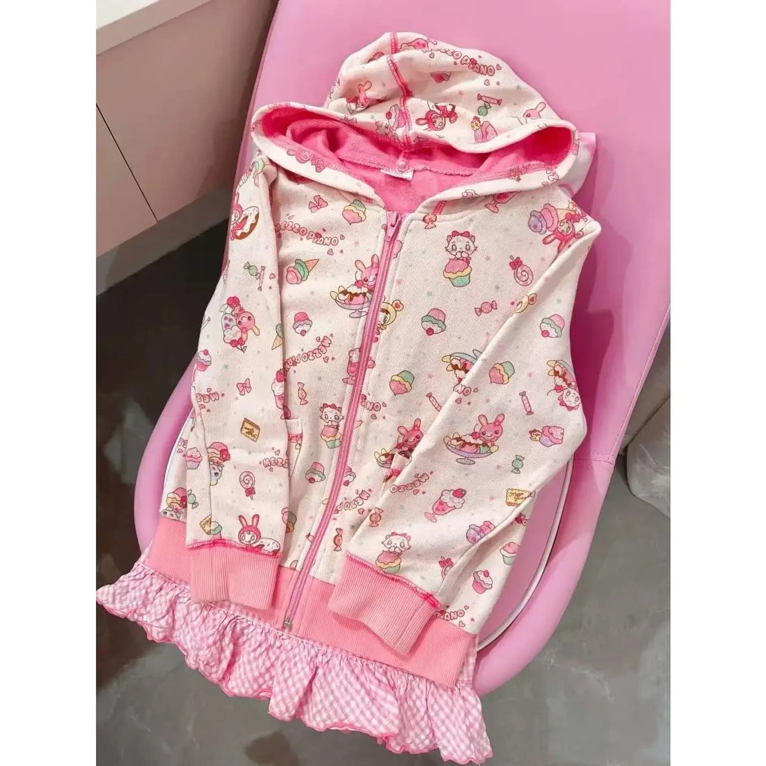 Cardigan imprimé japonais mignon pour femmes, style Y2K, féerique, grunge, à volants, patchwork, vêtement d'extérieur, style Lolita doux,