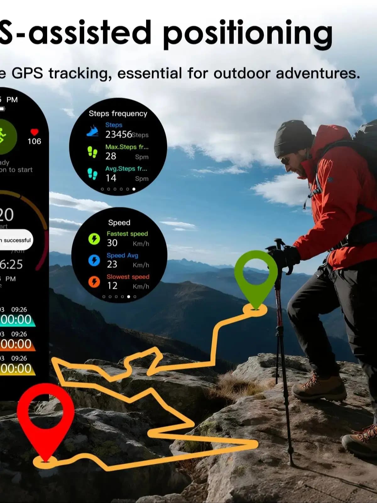 Montre intelligente Aurafit G12 : écran tactile 1,43" / Natation étanche 3ATM / GPS / Surveillance de la santé/150 + Mode sport compatible Strava
