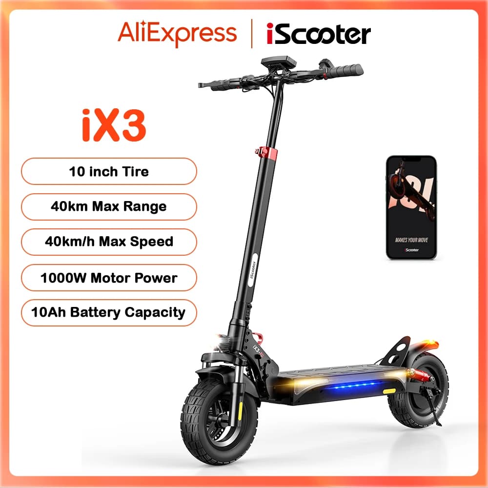 IScooter-Trottinette électrique tout-terrain pour adultes, trottinette électrique, BMERY, 10 pouces, 10Ah, 40km par heure, 1000W max