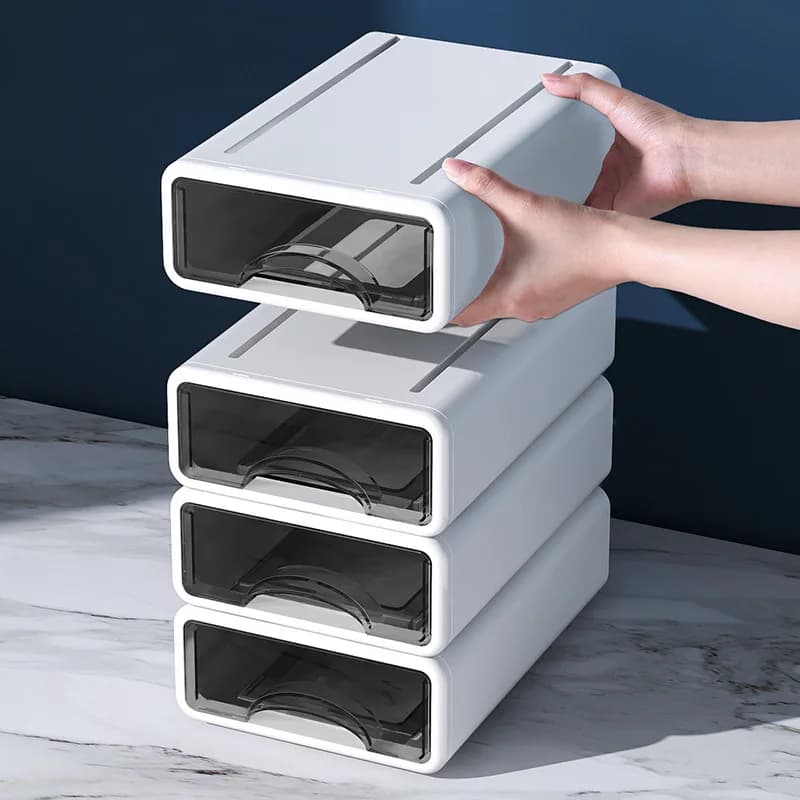 Boîte en plastique, organisateur de bureau, tiroir, boîte de rangement de maquillage, conteneur de bijoux empilable, grand masque, rangement de