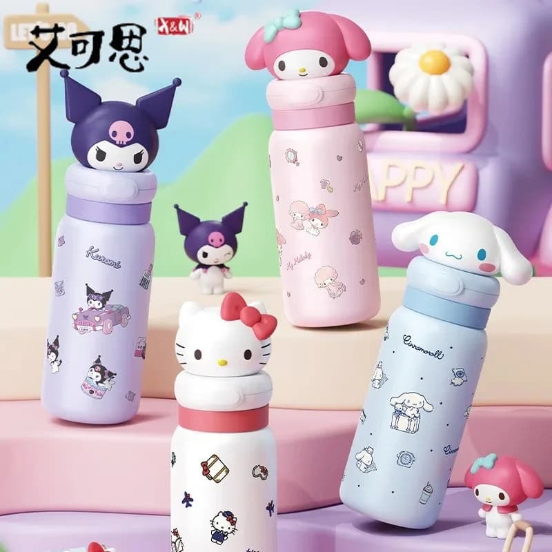 400 ml en acier inoxydable dessin animé paille tasses Sanrio Thermos tasse avec corde de levage Hello Kitty ma mélodie Portable enfants bouteille