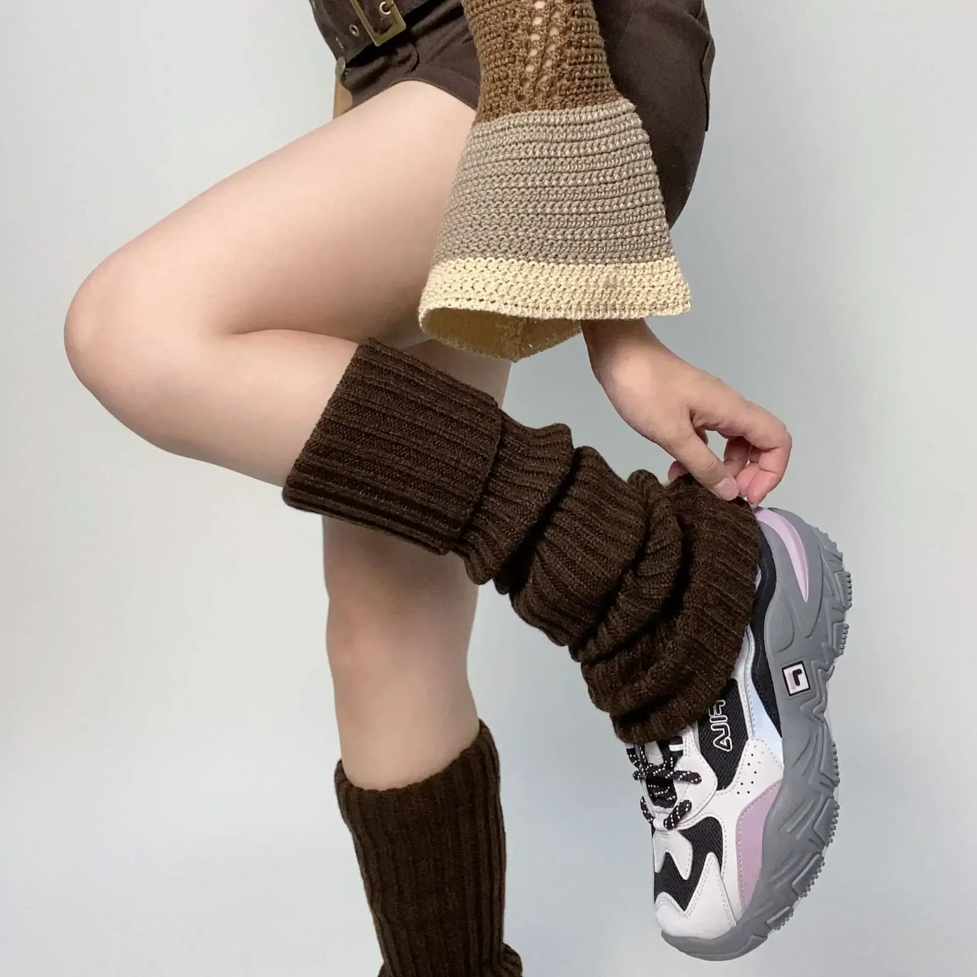 Jambières tricotées à bande épaisse en laine, chaussettes longues au-dessus du genou, couvre-jambes chaud, chaussettes japonaises JK