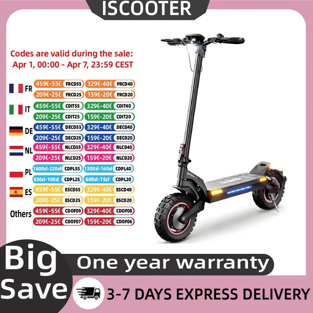 ISCooter iX7Pro 10 pouces Scooter 2000W double moteur hors route Scooter électrique 17.5Ah 60 km/h puissant trottinette électrique avec APP