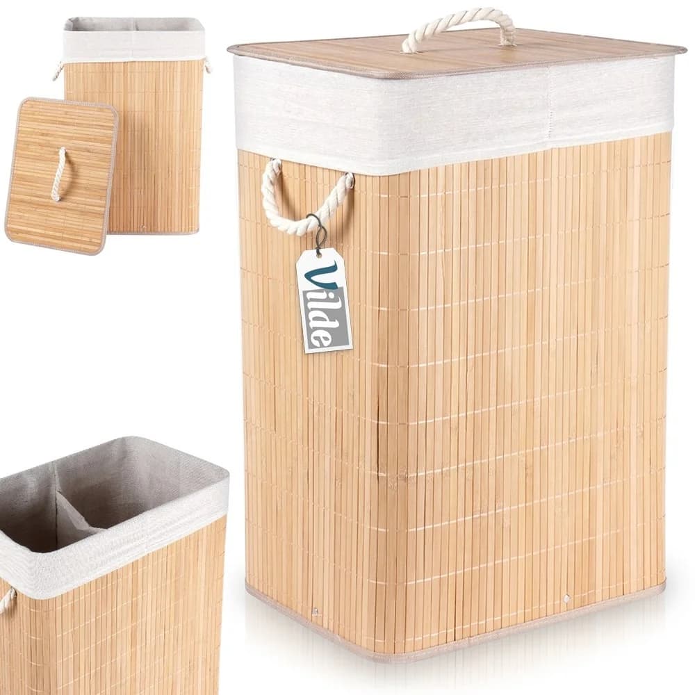 Mir à linge en bambou Beige 70 L