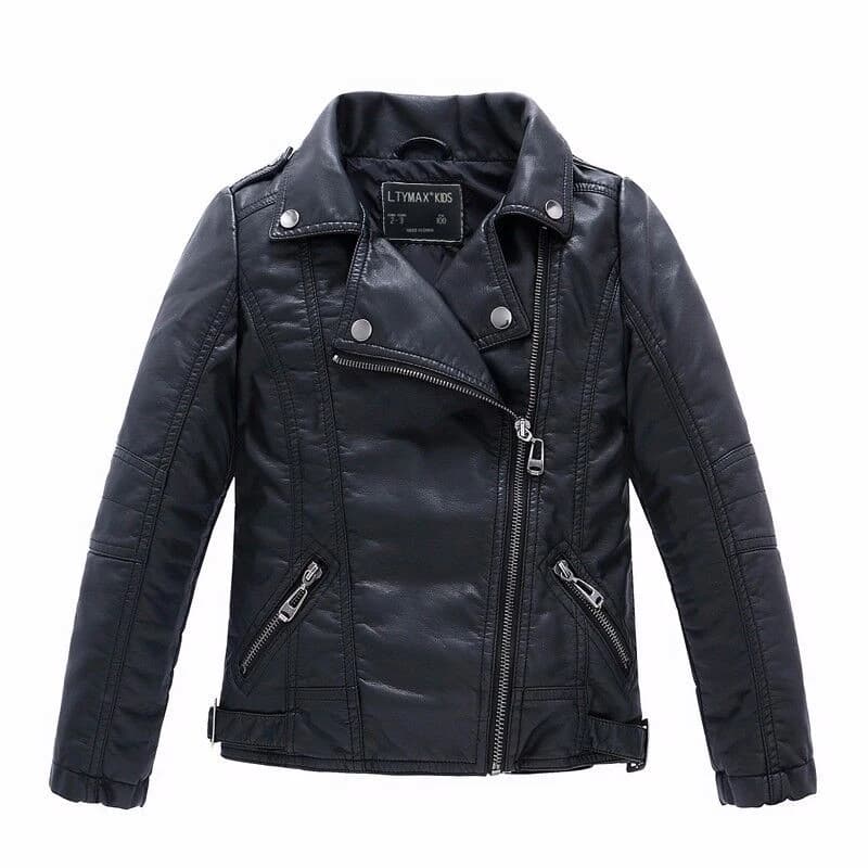 Vestes en cuir de moto noires pour filles et garçons, manteau classique de marque à la mode pour enfants de 2 à 14 ans, printemps et automne