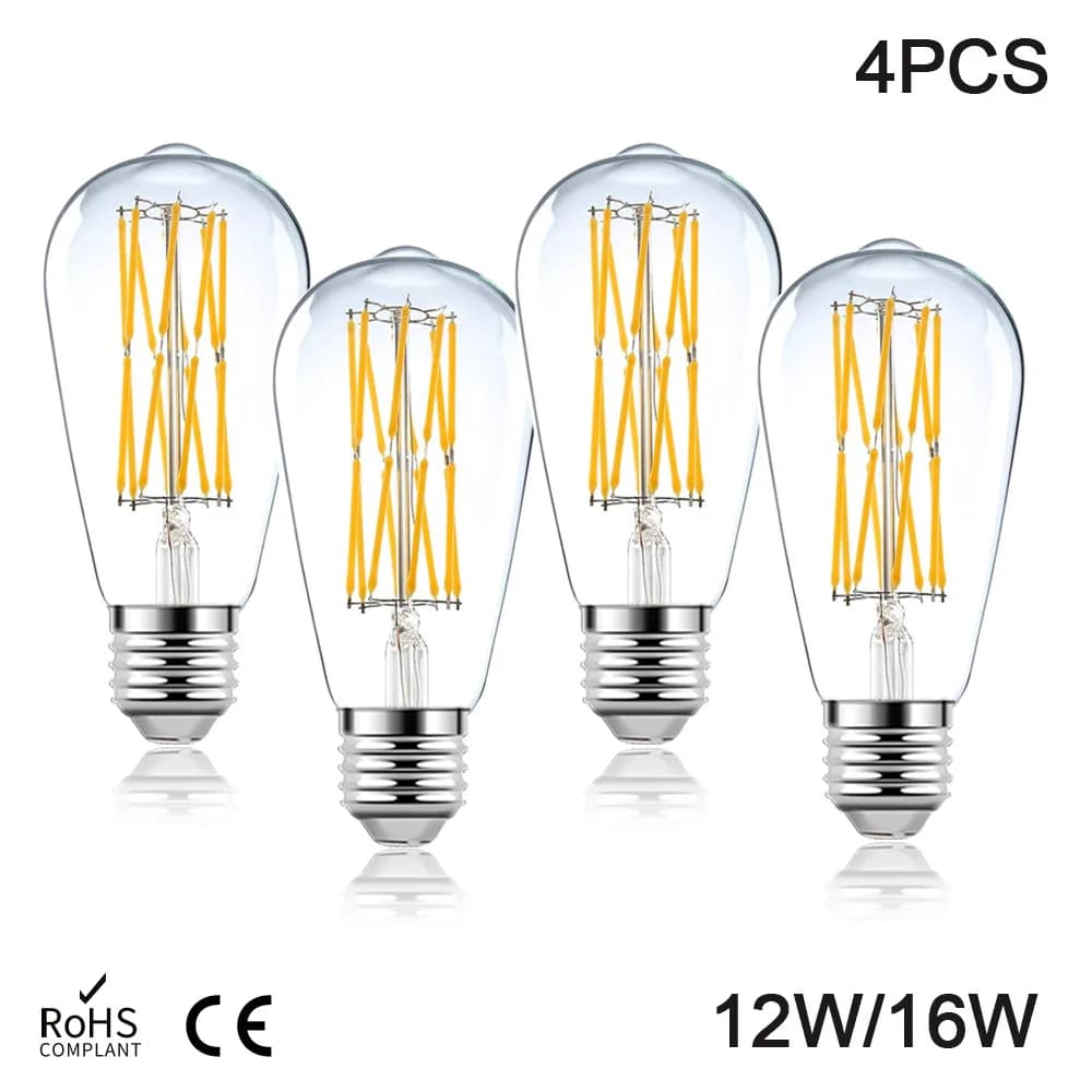 Ampoule à Filament LED Edison rétro E27, ST64 12W 16W 85-265V, blanc chaud, blanc naturel, 4500K, lumière décorative, 4 pièces