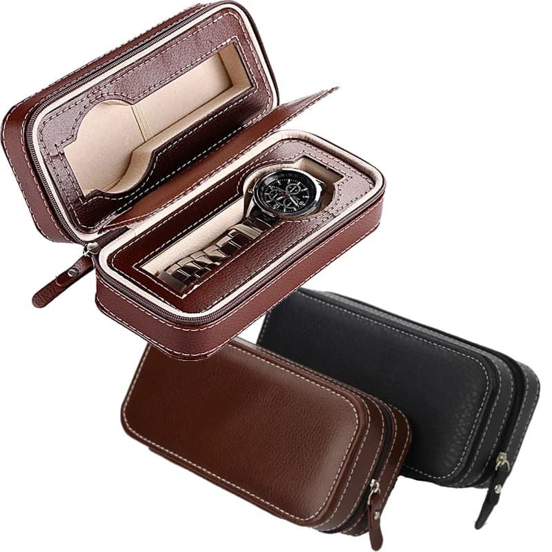 Boîte de rangement en cuir PU pour montres, sac de voyage, étui porte-montre, boîte-cadeau, poudres, double couche, 2 emplacements, 4/8
