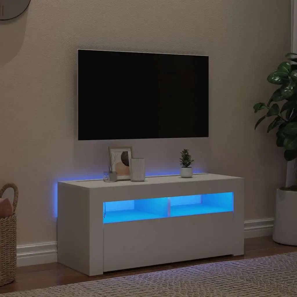 Meuble TV avec lumières LED blanches, 90x35x40 cm, décoration intérieure, salon, décoration de la maison, support de moniteur