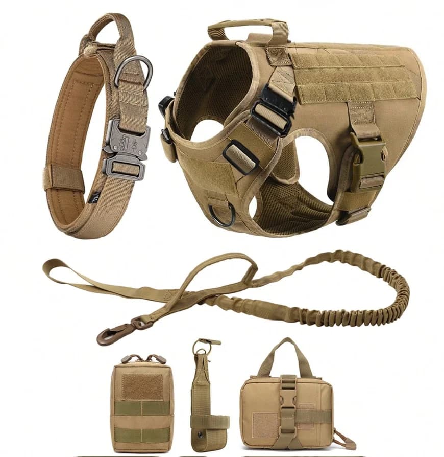Grand collier pour chien, ensemble harnais et laisse pour chien, gilet pour animaux de compagnie, harnais tactique de berger allemand pour petits