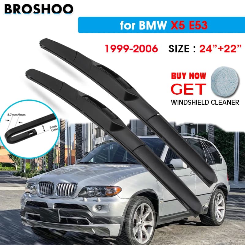 Balai d'essuie-glace de voiture pour BMW X5 E53, pare-brise automatique, bras de crochet en U, lavage de vitres, 24 "+ 22", 1999-2006
