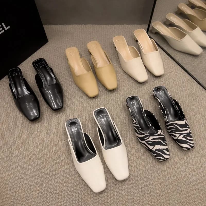 Chaussures Mules à Motif Zèbre pour Femme, Pantoufles d'Extérieur à Talons Bas, Carrées, Nouvelle Collection Printemps
