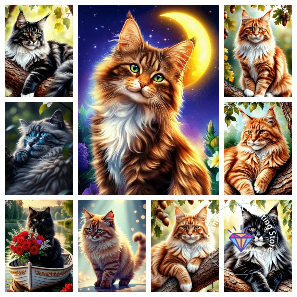 Maine Coon chat Animal AB diamant peinture Kit bricolage diamant broderie croix broderie à la main Art cadeau artisanat décoration de la maison