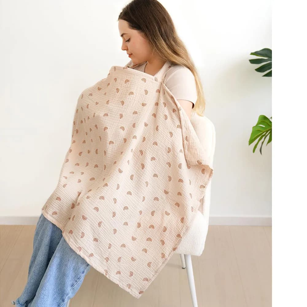 Housses d'allaitement en mousseline pour l'allaitement, couverture d'allaitement de confidentialité avec décolleté en arc pour maman et bébé,