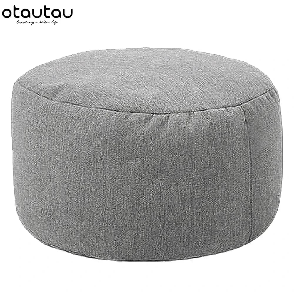 OTAUTAU Chaise de pouf en lin avec remplissage Pouf Ottoman Repose-pieds Tatami Tabouret rond Futon Puff Relax Meubles de salon