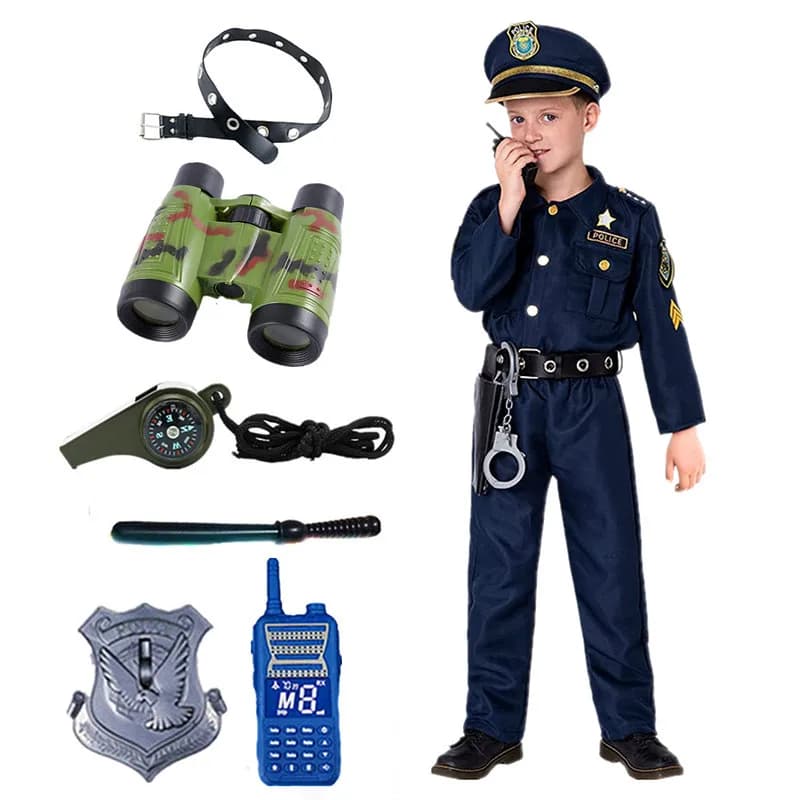 Complétez le costume de police de votre enfant avec accessoires talkie-walkie, sifflet et menottes!