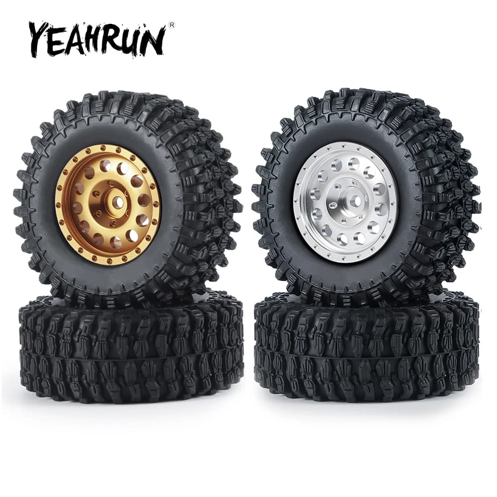 YEAHRUN 4 pièces 1.0 "métal Beadlock jantes pneus ensemble pour 1/24 RC voiture sur chenilles Axial SCX24 90081 AXI00001 AXI00002 pêne dormant