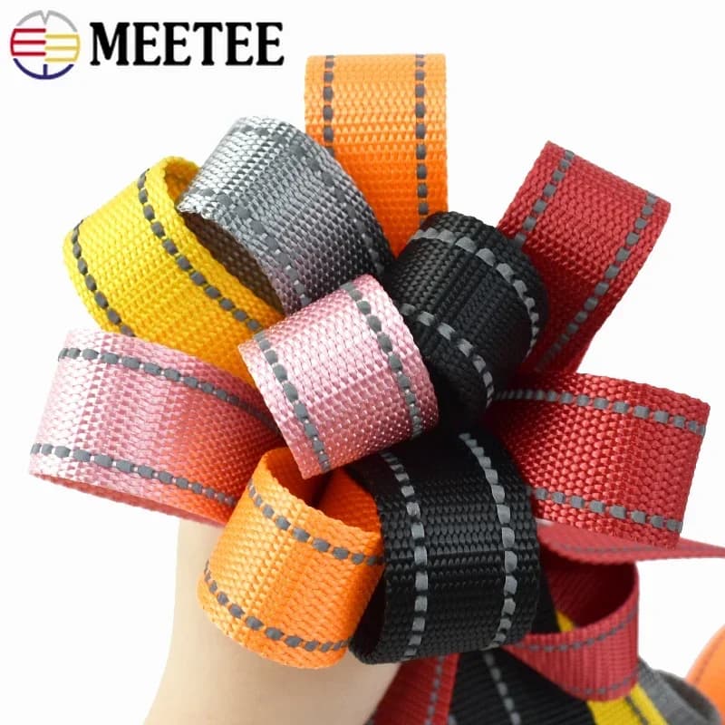 Meetee 2/5 mètres 25mm sangle réfléchissante en Polyester Nylon sac à main ruban sangle corde pour animaux de compagnie bricolage vêtements
