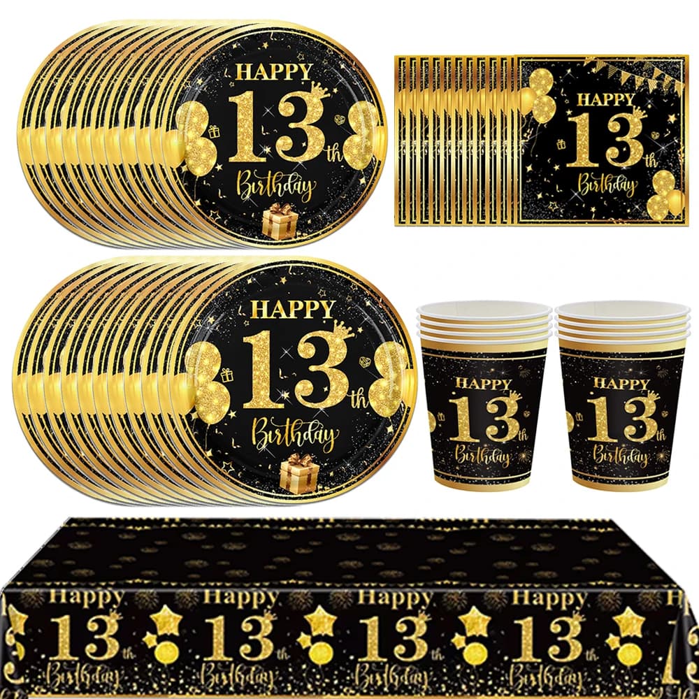 Décorations d'anniversaire pour garçons et filles de 13 ans, assiettes en papier, serviettes, tasses, fournitures d'anniversaire, vaisselle de fête