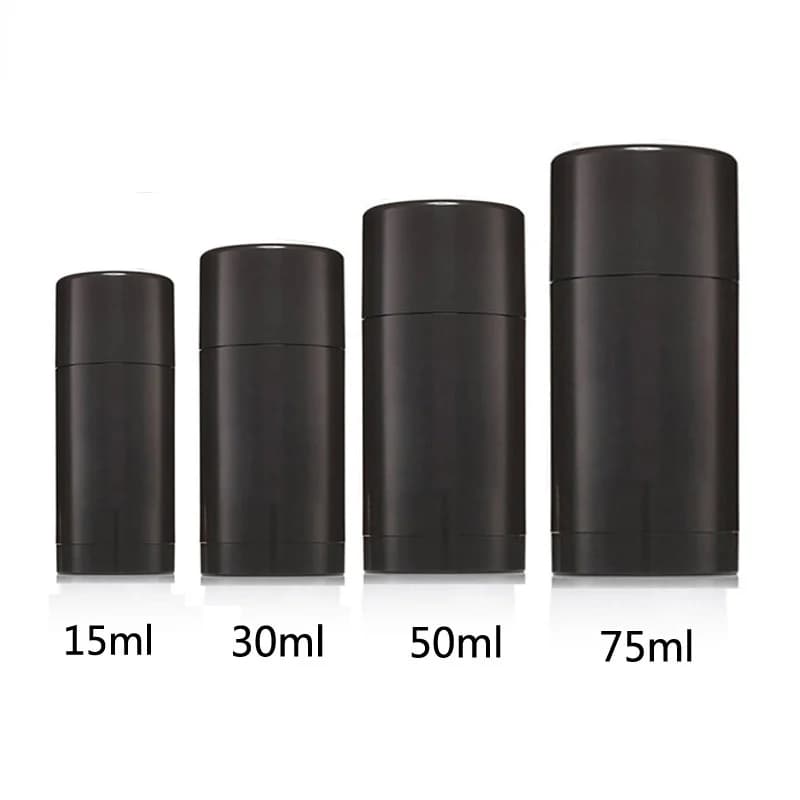 Bouteilles de déodorant noires vides, Tube de bâton torsadé, bâton de remplissage à fond rond, conteneur déodorant, 15ml 30ml 50ml 75ml, 10