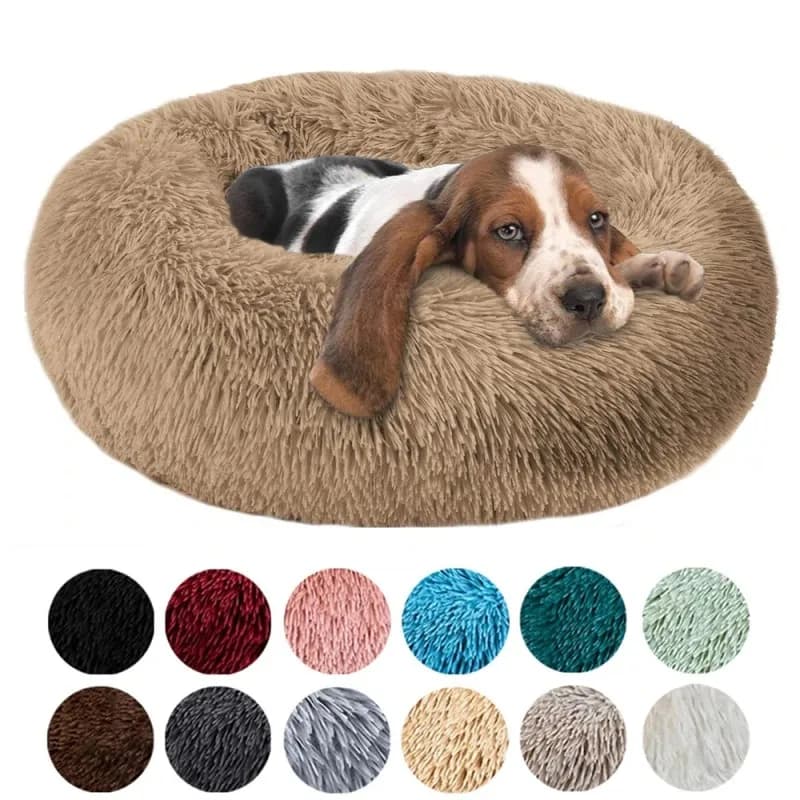 Lits ronds pour chat, lit doux et Long en peluche pour chiens, panier de produits pour animaux de compagnie, coussin, tapis pour chat, canapé de