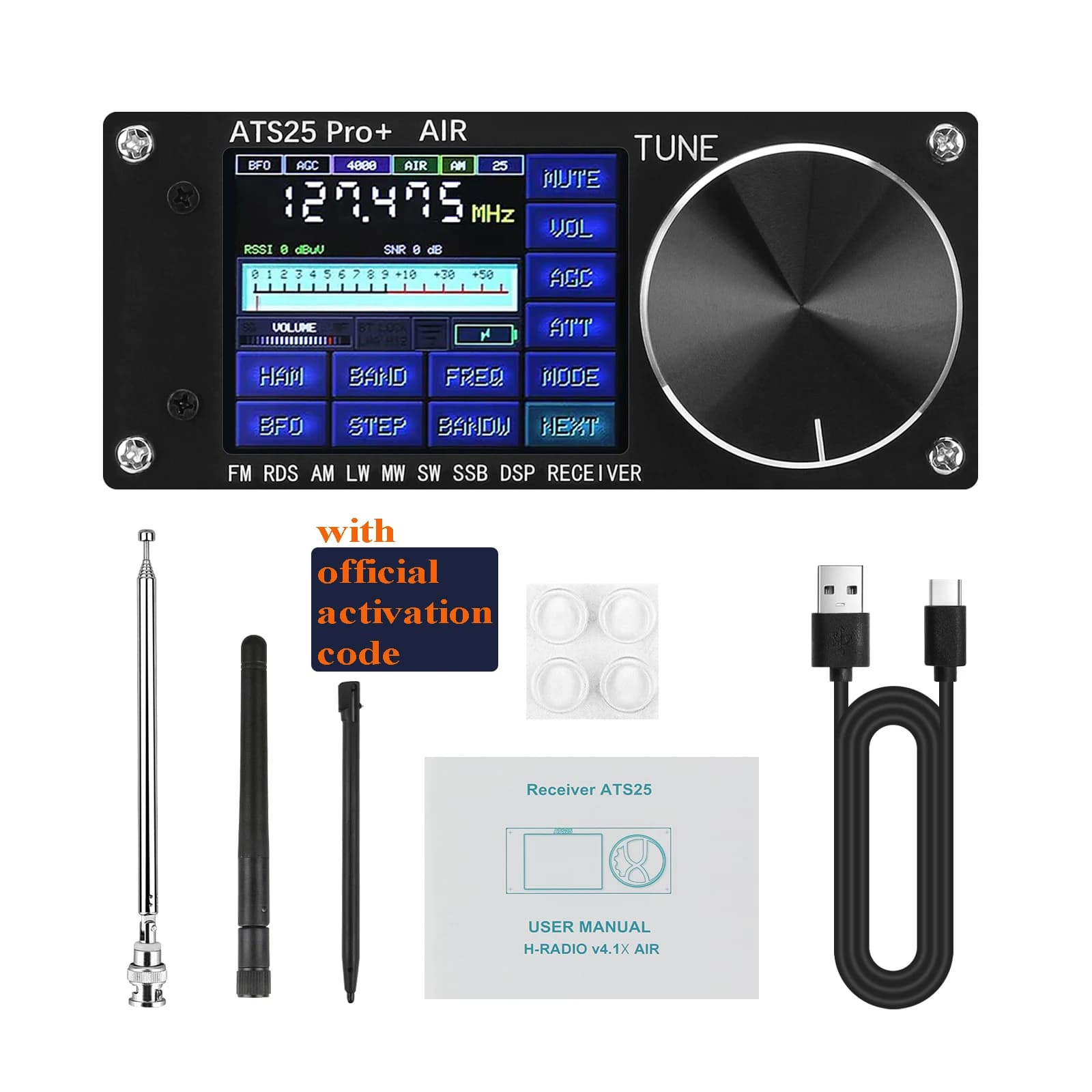 HAMGEEK ATS25 Pro + prend en charge la bande aérienne Bluetooth Wifi FM SW SSB MW LW AIR SDR récepteur de bande d'aviation firmware 4.2 SI5351