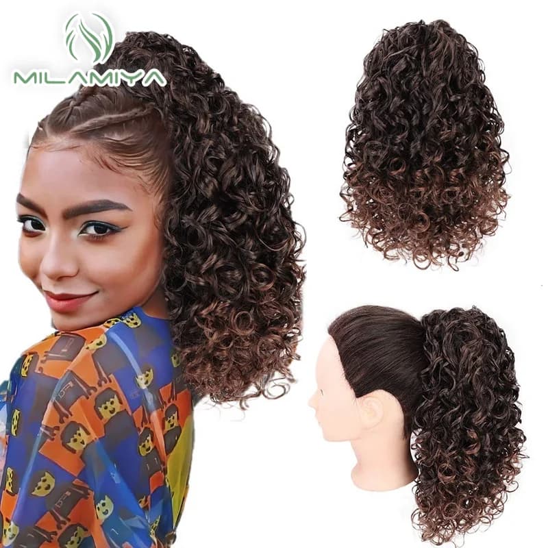 Extensions de cheveux Afro naturels Remy, cheveux crépus bouclés, queue de cheval, couleur naturelle, 10-28 pouces, pour femmes