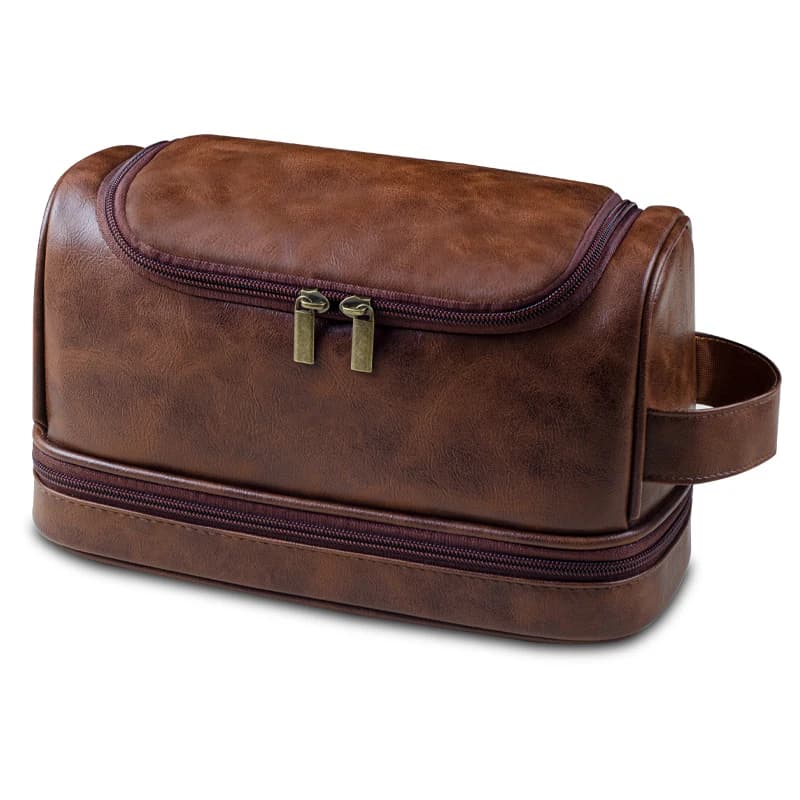 Trousse de toilette, Kit d'organisation de voyage en cuir pour hommes avec crochet de suspension, grands sacs de rasage de salle de bain résistants