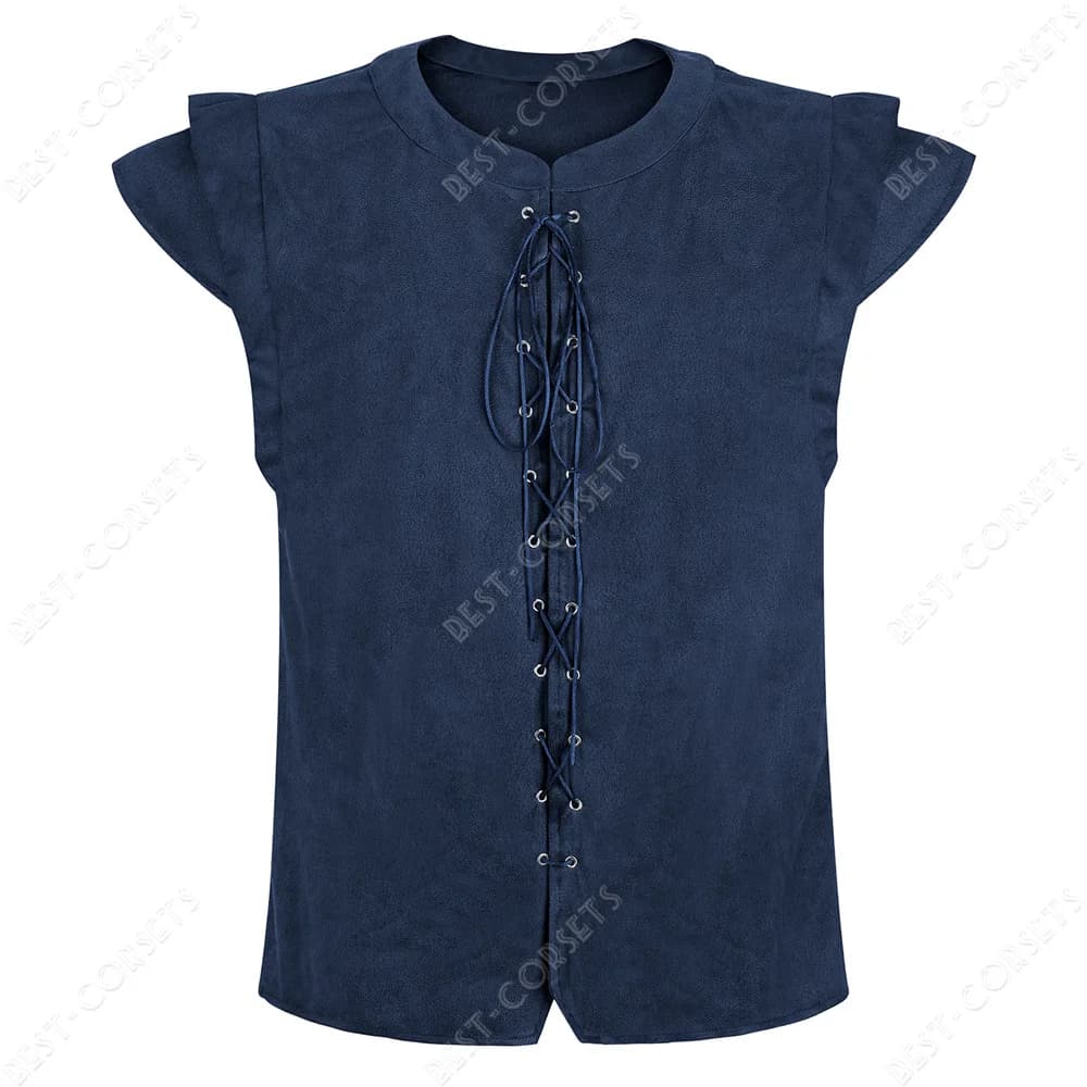 Costume Médiéval de Grande Taille pour Homme, Gilet Bleu à Lacets, pour Halloween