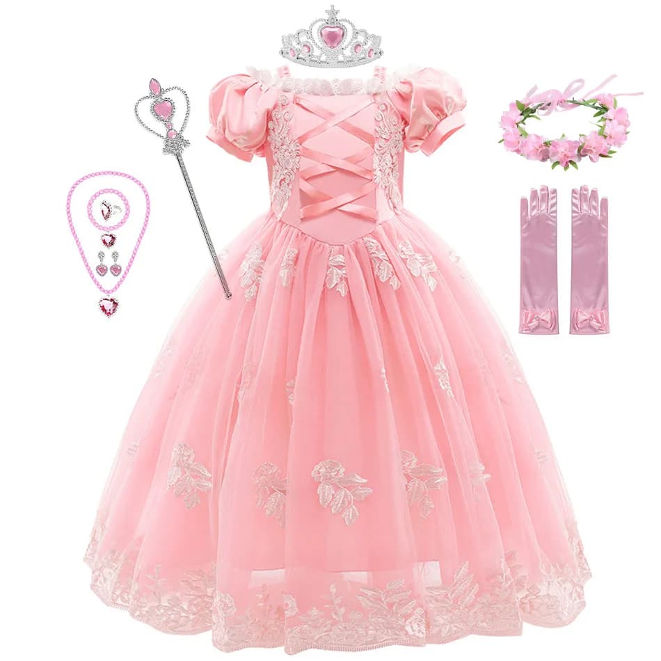 Déguisement de Princesse Aurore Raiponce pour Fille, Costume de Barrage en Tulle pour Halloween, Noël et Anniversaire pour Enfant
