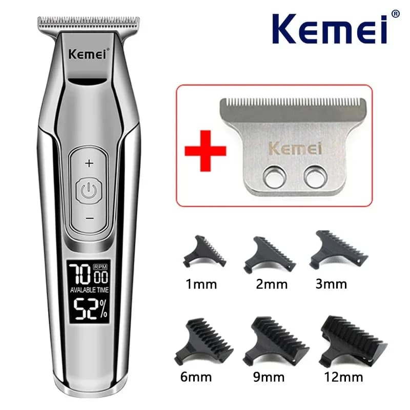 Kemei-Tondeuse à cheveux numérique LED pour hommes, tondeuse à KM-5027 ou à lame, vitesse réglable, tondeuses carrées, rasoir électrique